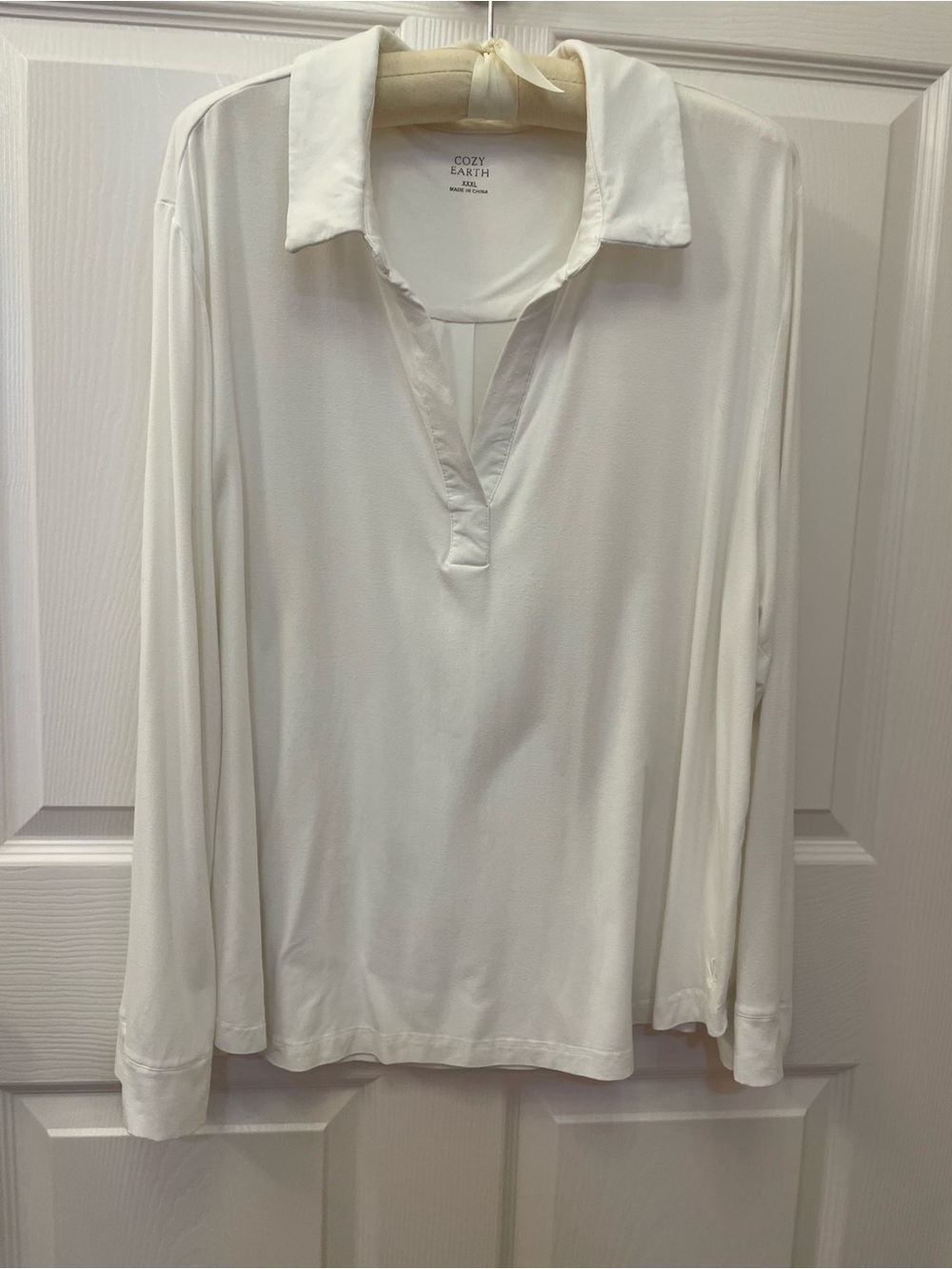 Cozy Earth Women's Bamboo White Long-Sleeve Polo Top